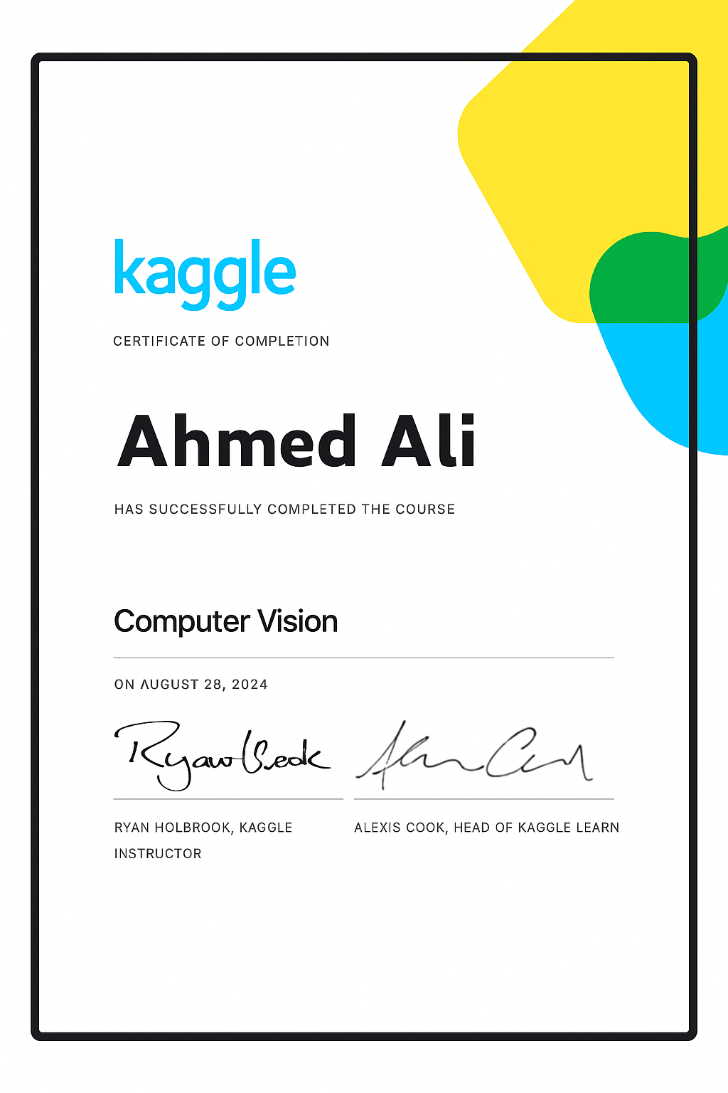Computer Vision Kaggle Certificate