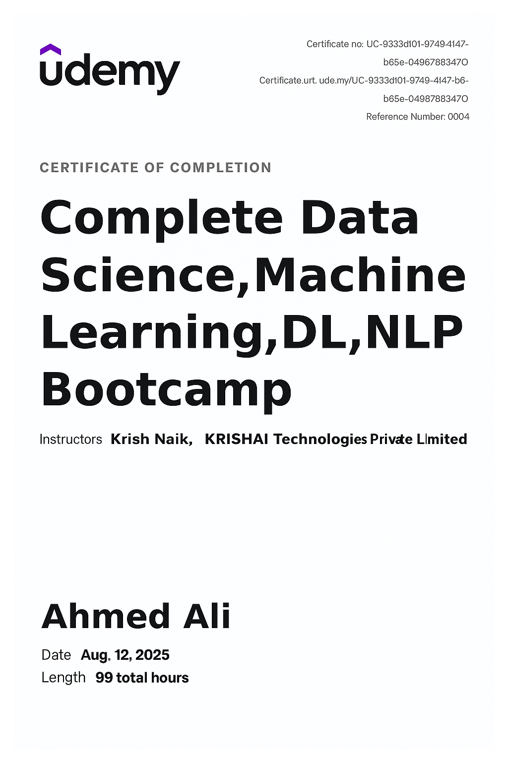 Complete Data Science BootCamp Certificate